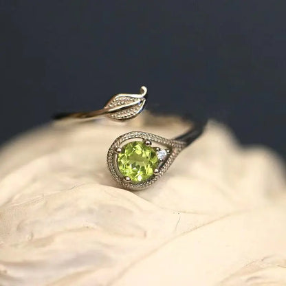 Olivine Green Gemstome Leaf and Branch Open Ring