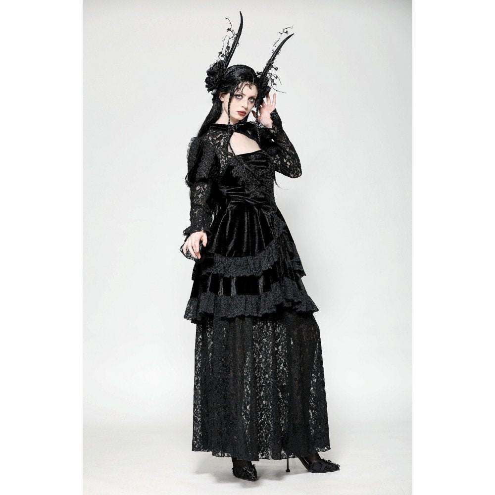 Dark in Love Onyx Romantic Gothic Velvet Lace Princess Gown