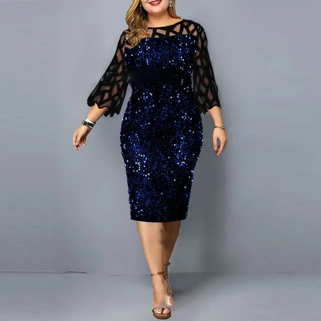 Vireous Elegant Sequin Long Flowing Sleeve Party Dress