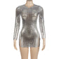 Long Sleeve Metallic Cutout Bodycon Mini Dress