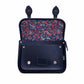 Floral Lined Leather Midi Satchel in Navy