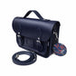 Floral Lined Leather Midi Satchel in Navy