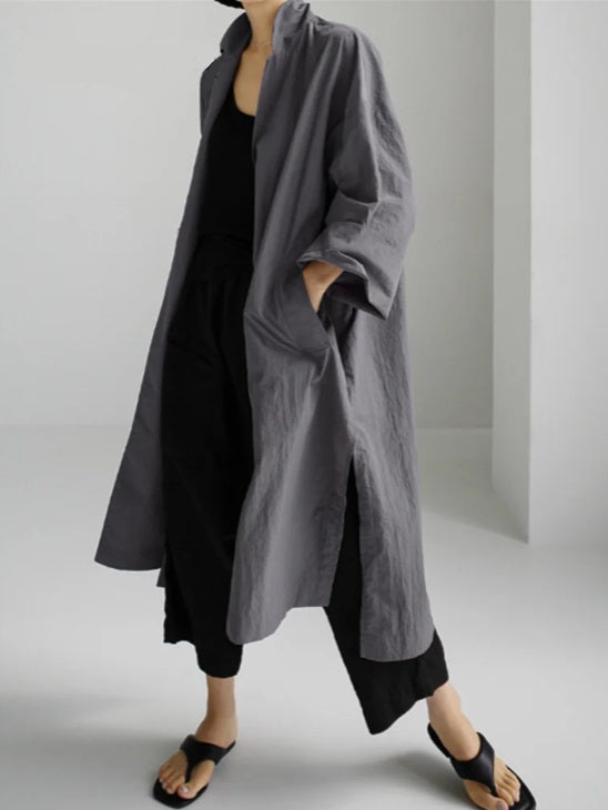 Vireous Cotton and Linen Women's Fashion Casual Loose Shirt Coat