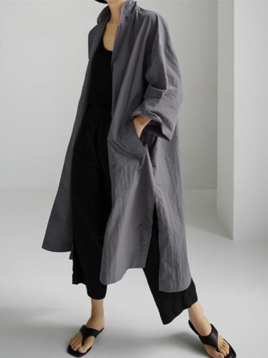 Vireous Cotton and Linen Women's Fashion Casual Loose Shirt Coat