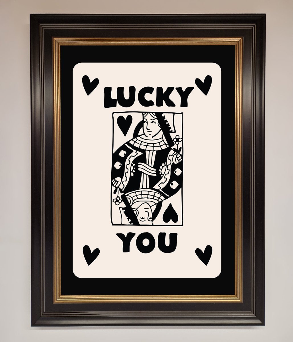 Lucky You, Beige Black Framed Print