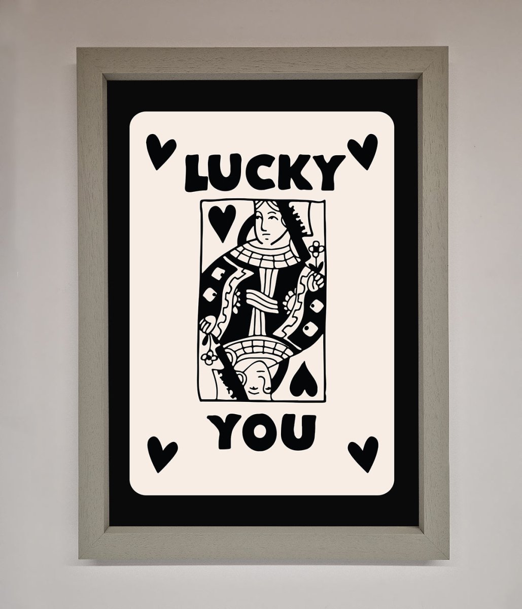 Lucky You, Beige Black Framed Print
