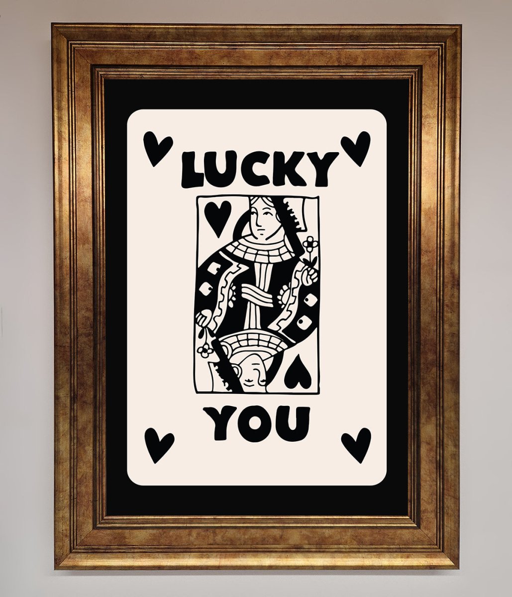 Lucky You, Beige Black Framed Print