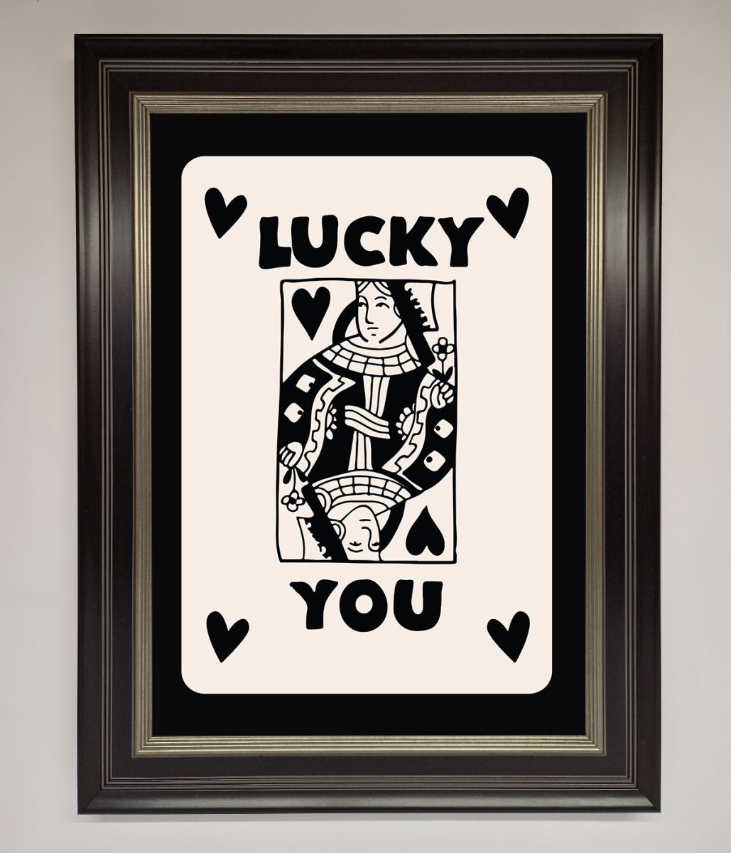 Lucky You, Beige Black Framed Print