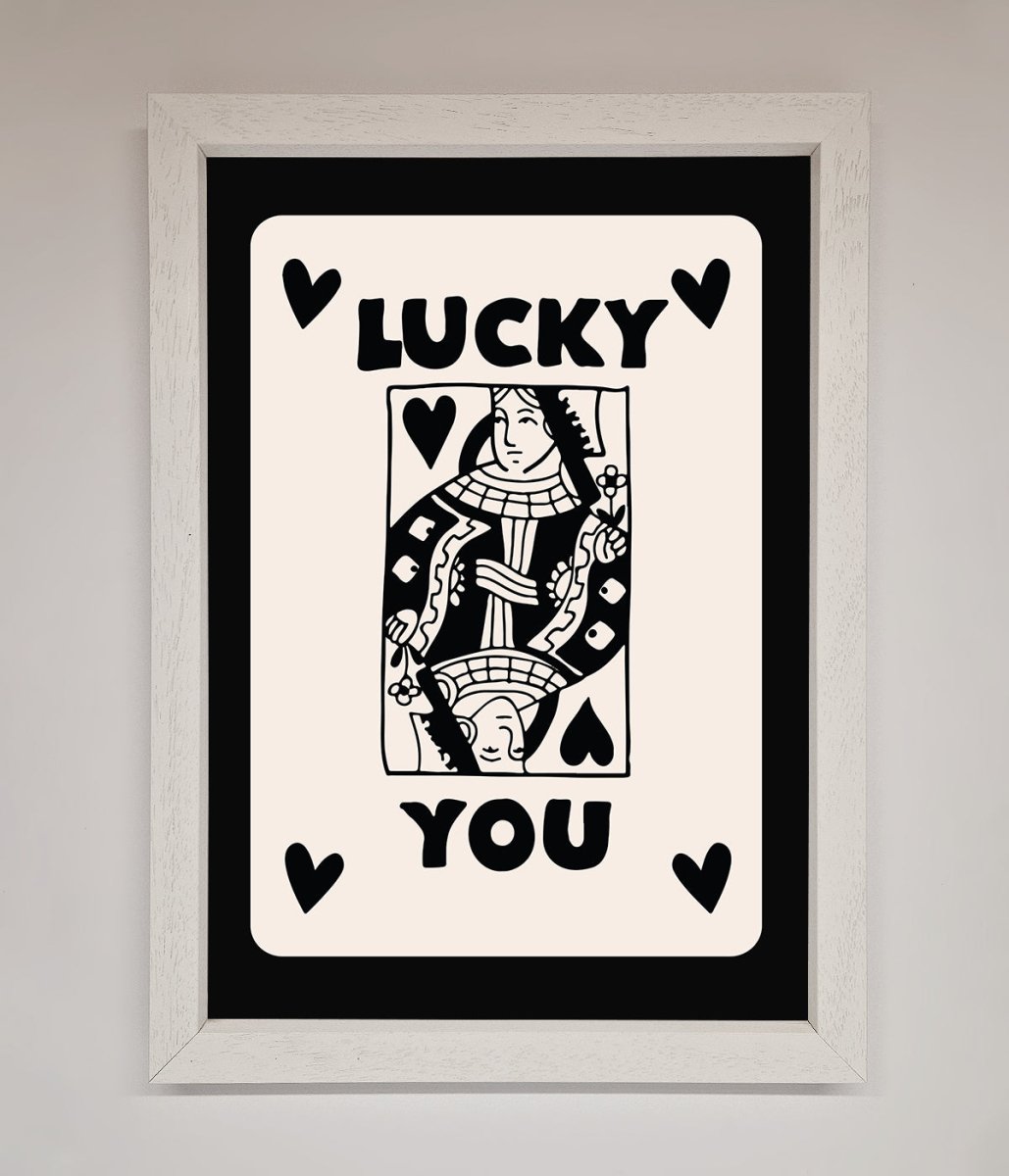 Lucky You, Beige Black Framed Print