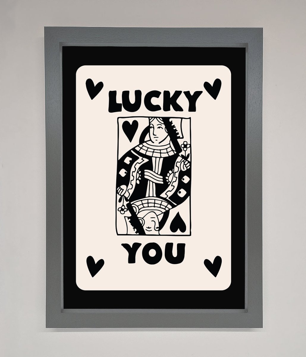 Lucky You, Beige Black Framed Print