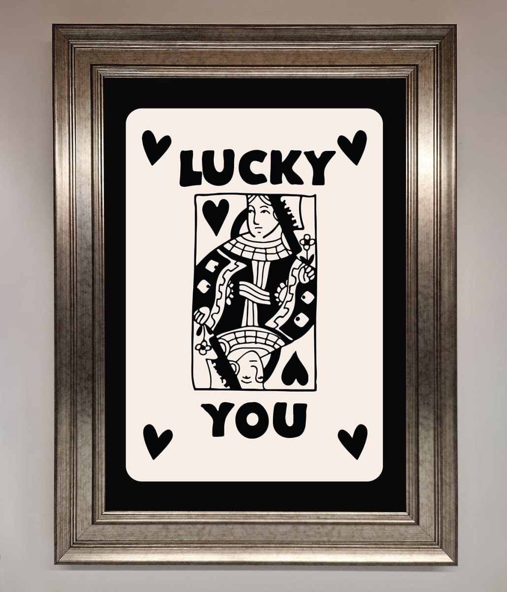 Lucky You, Beige Black Framed Print