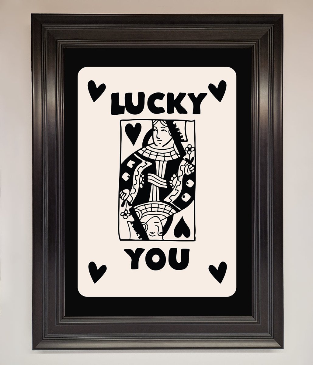 Lucky You, Beige Black Framed Print