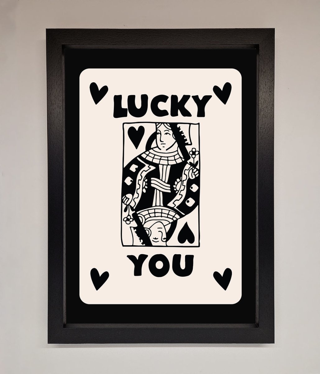 Lucky You, Beige Black Framed Print