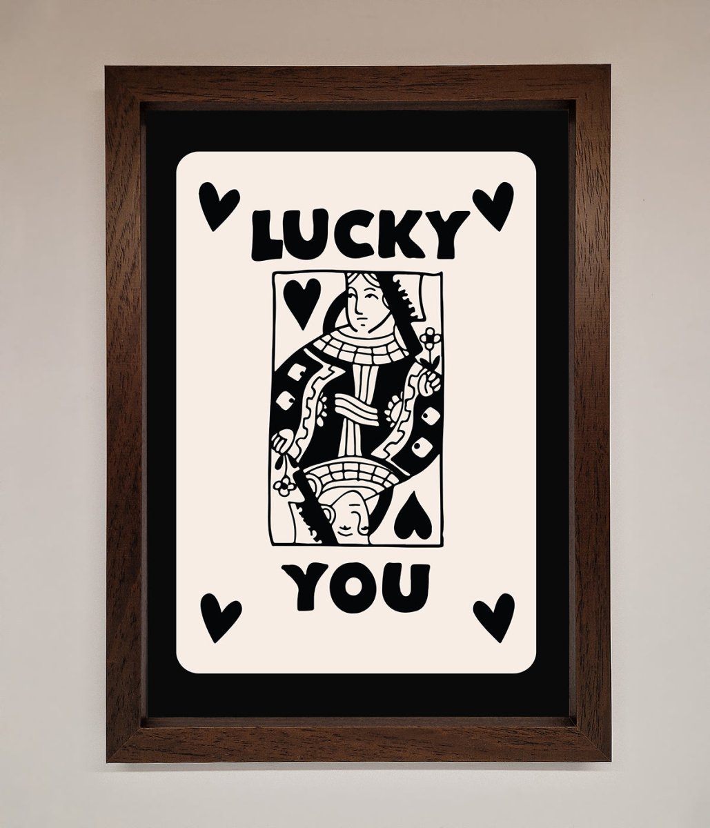 Lucky You, Beige Black Framed Print