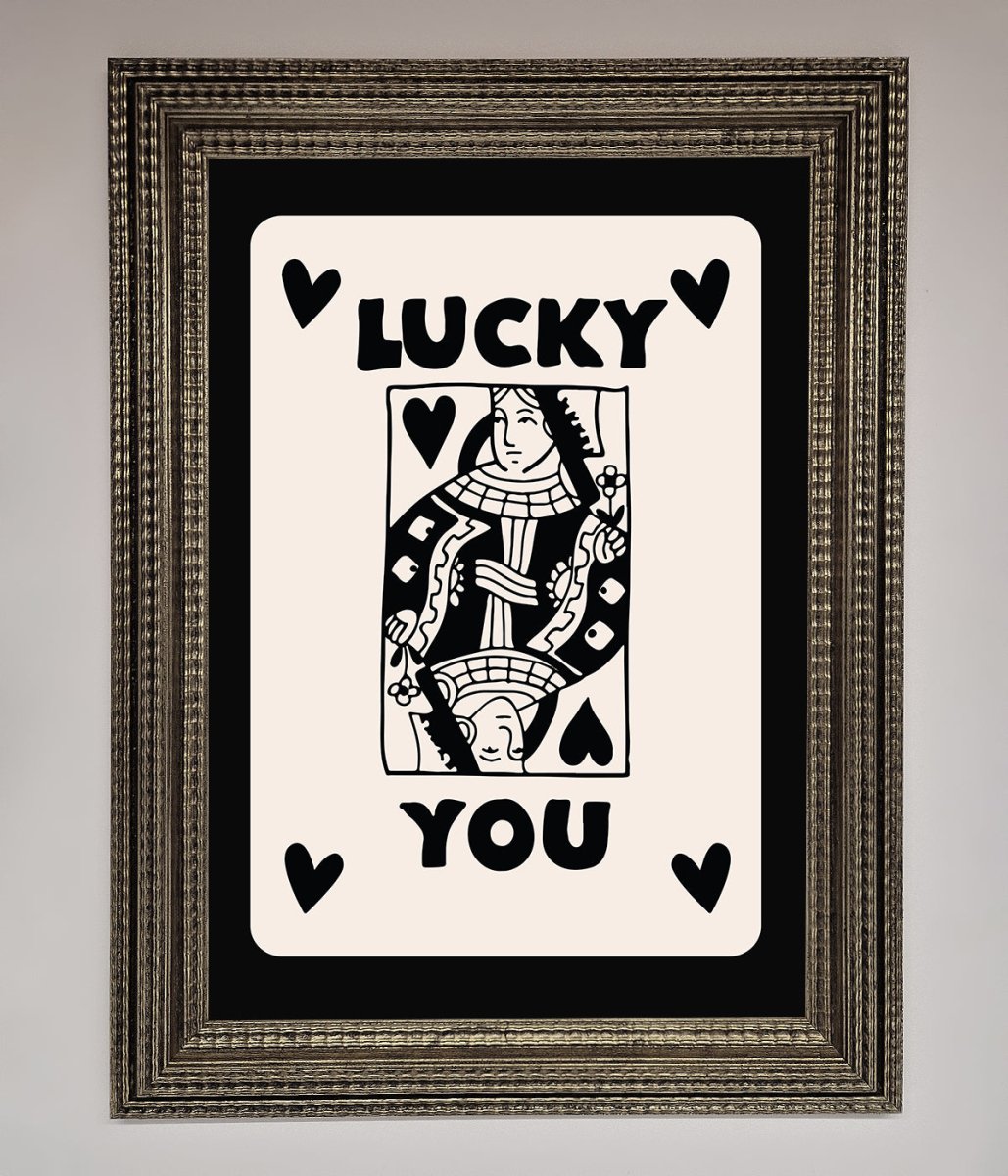 Lucky You, Beige Black Framed Print