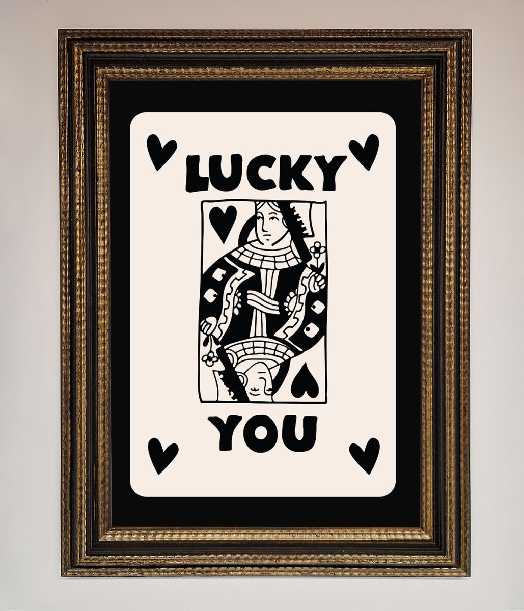 Lucky You, Beige Black Framed Print