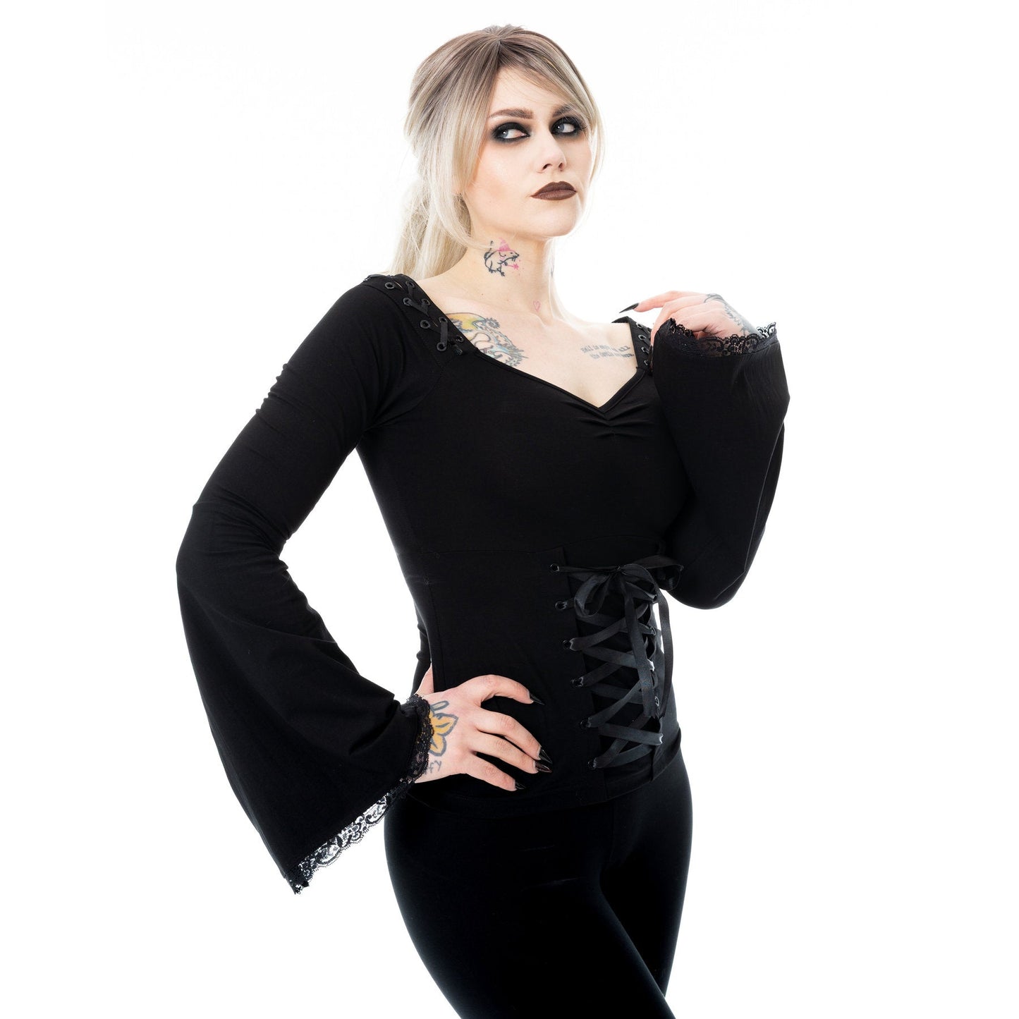 Poizen Industries Maelys Flared Sleeve Top in Black