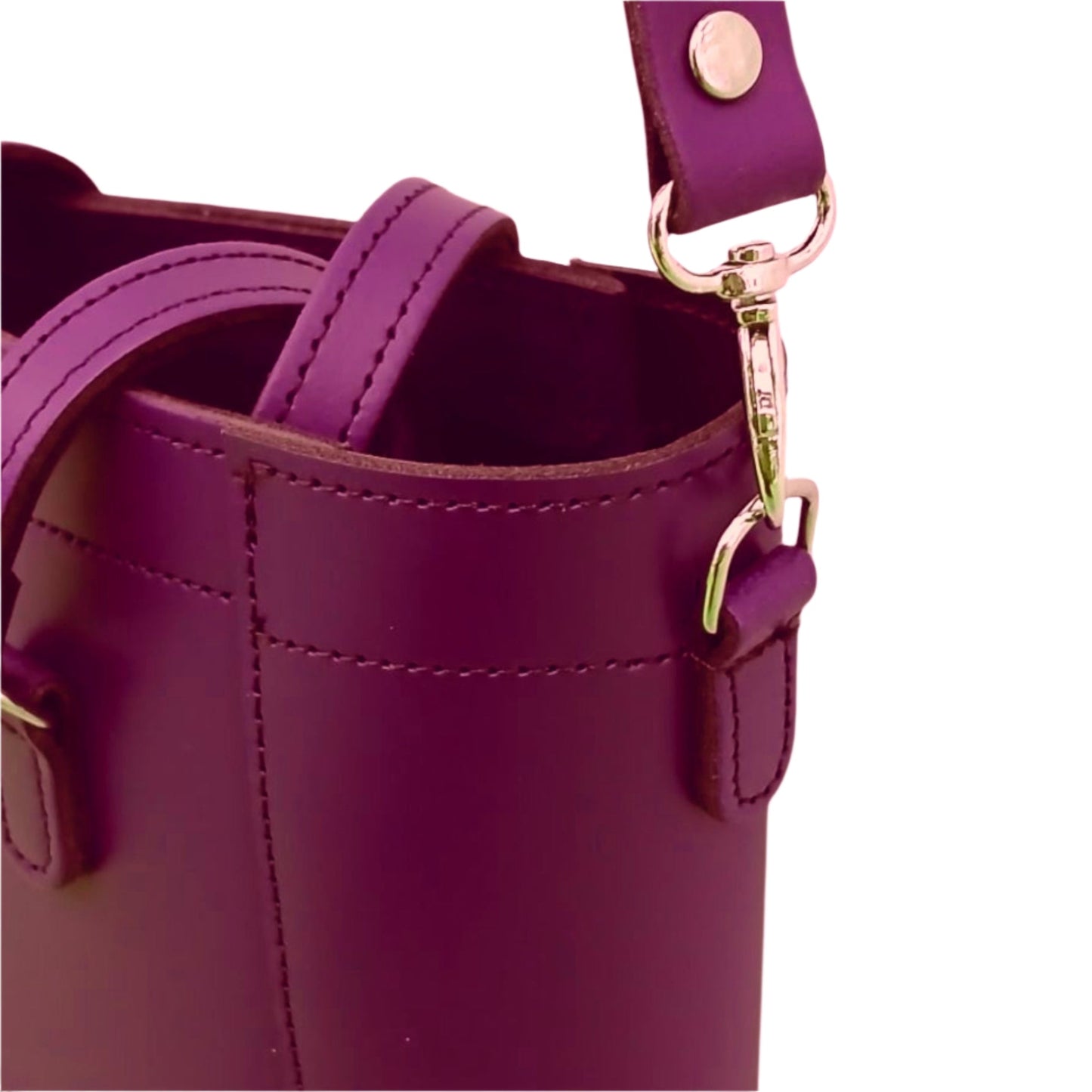 Leather Mini Twist Lock Shopper Bag in Magenta