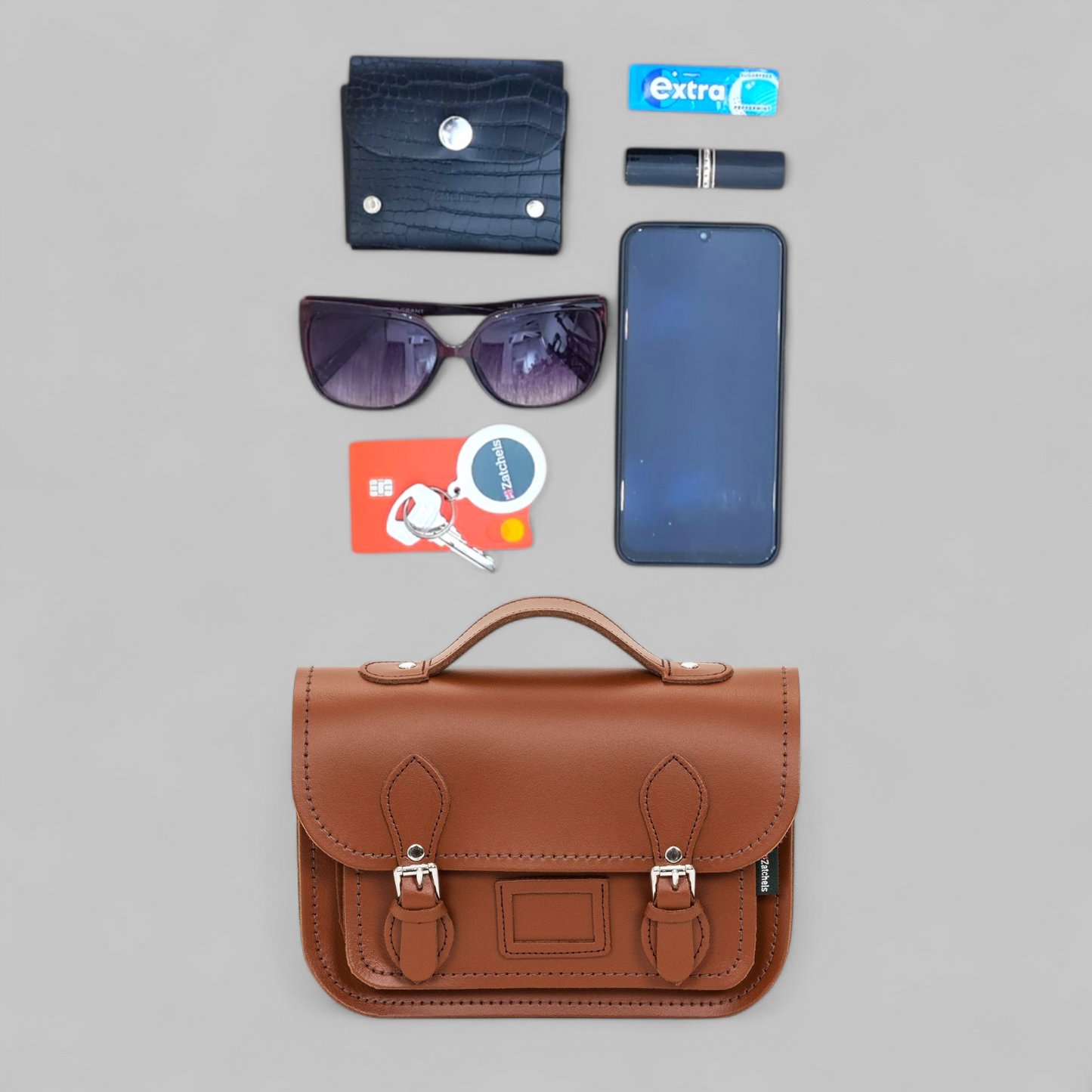 Leather Midi Satchel in Tannery Tan