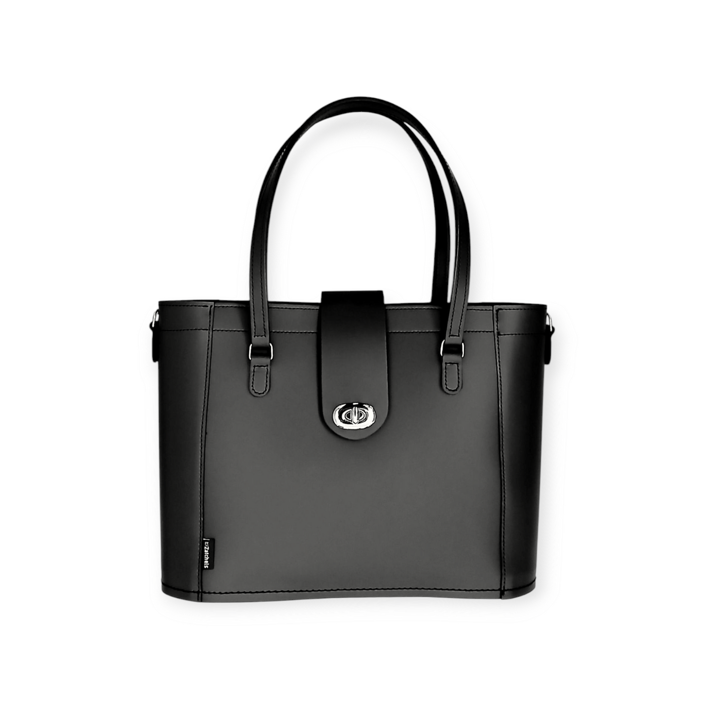 Leather Mini Twist Lock Shopper Bag in Black