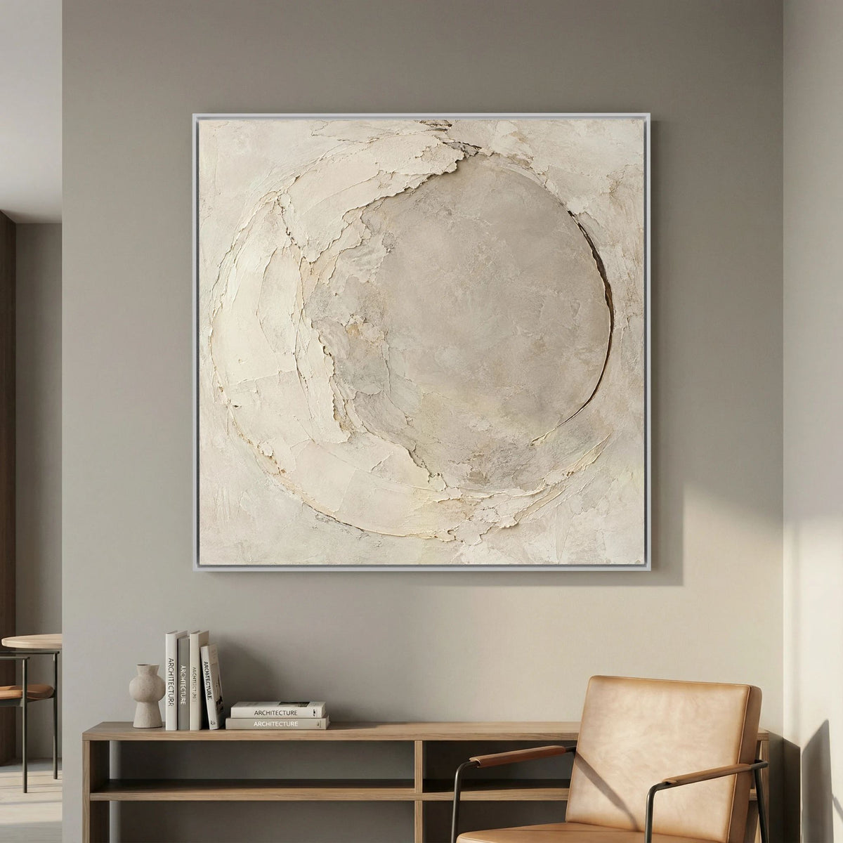 Quiet Limestone Orbit Art Print, Extra Large, White Frame