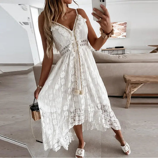 Off-Shoulder White Lace Dress, Spring and Summer Collection