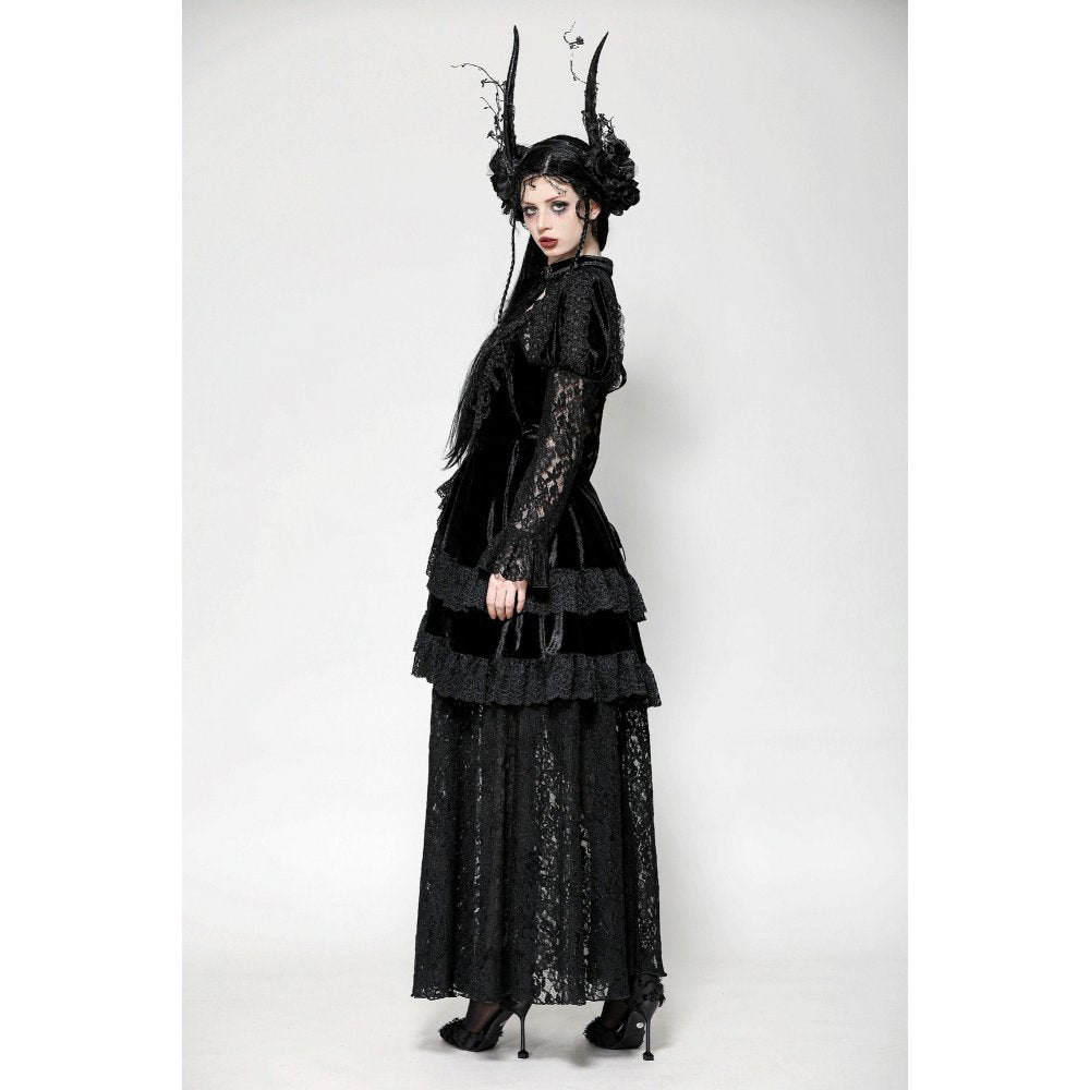 Dark in Love Onyx Romantic Gothic Velvet Lace Princess Gown