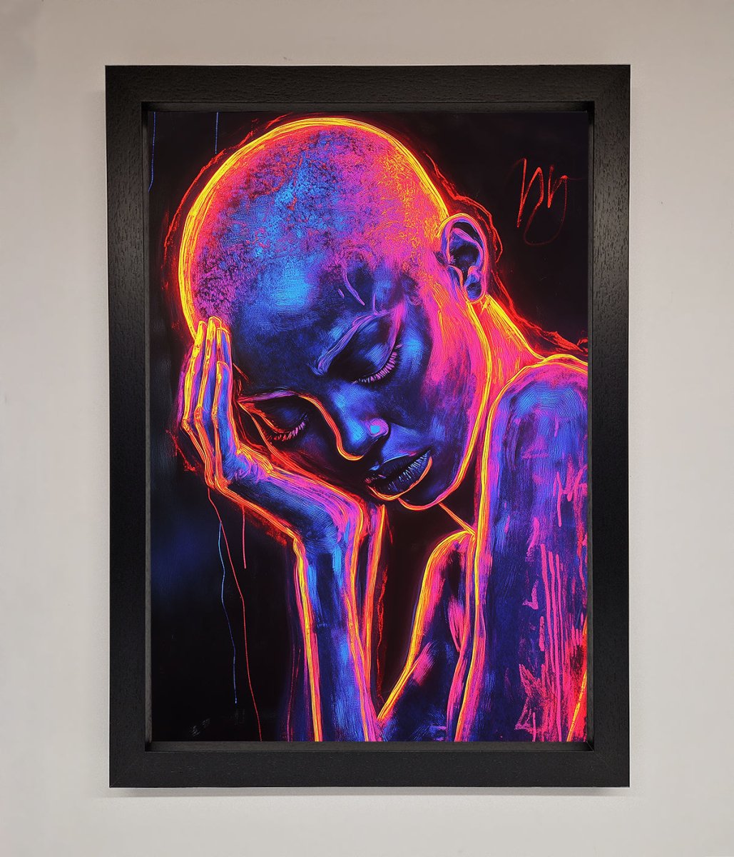 Neon Woman, Hands in Head Framed Print