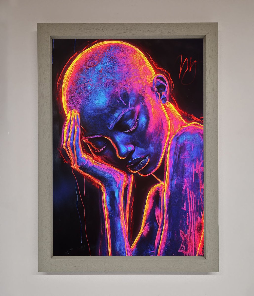 Neon Woman, Hands in Head Framed Print