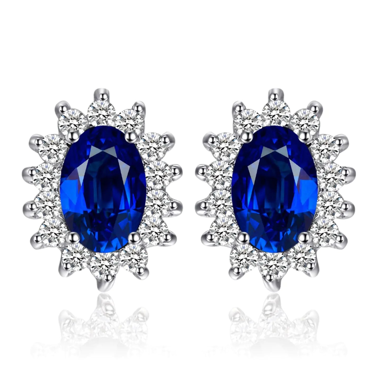 Princess Diana-Style Synthetic Sapphire 925 Sterling Silver Earrings Set