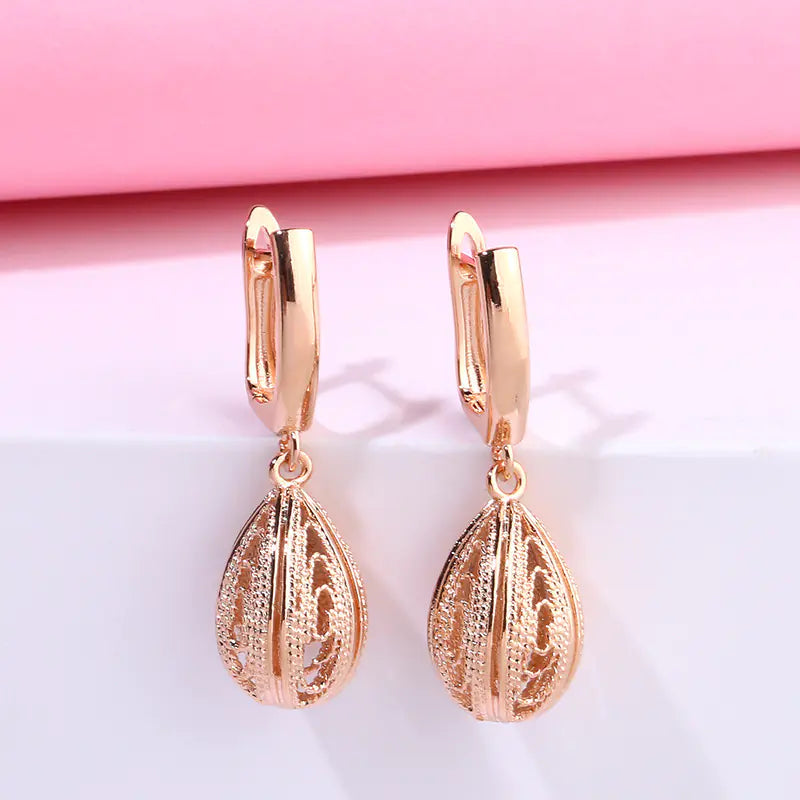 Rose Gold Renaissance-Style Earrings with Zirconia Gemstones