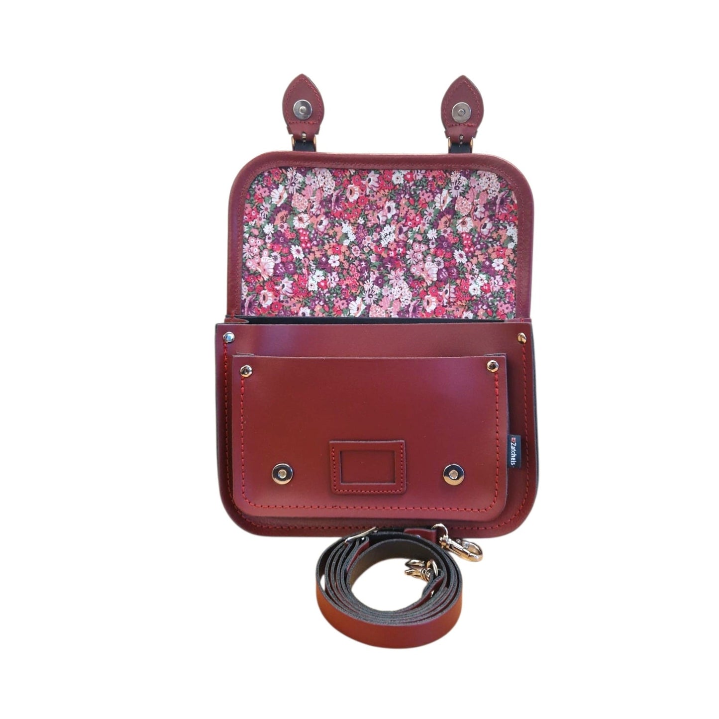 Floral Lined Leather Midi Satchel in Oxblood