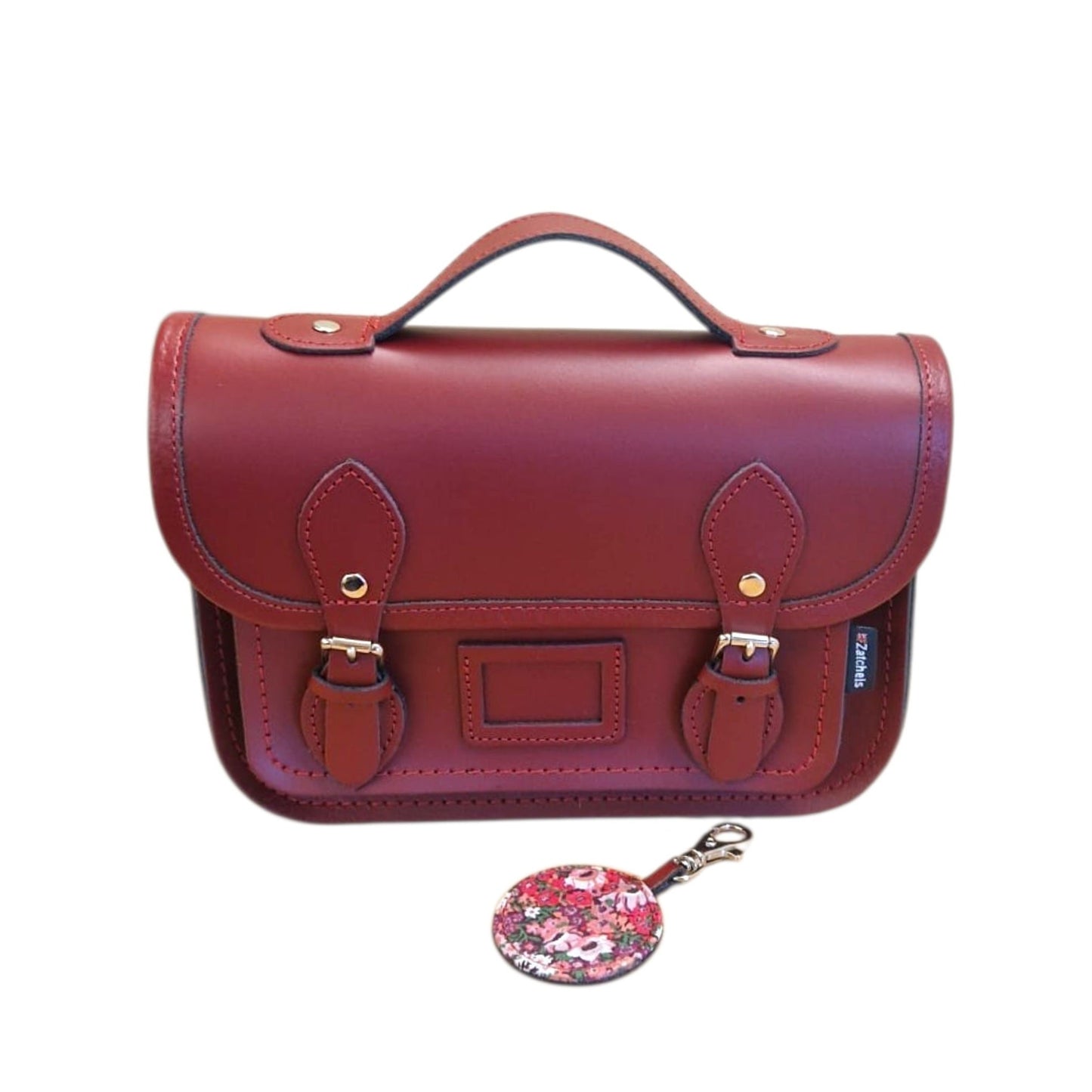 Floral Lined Leather Midi Satchel in Oxblood
