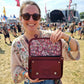 Floral Lined Leather Midi Satchel in Oxblood