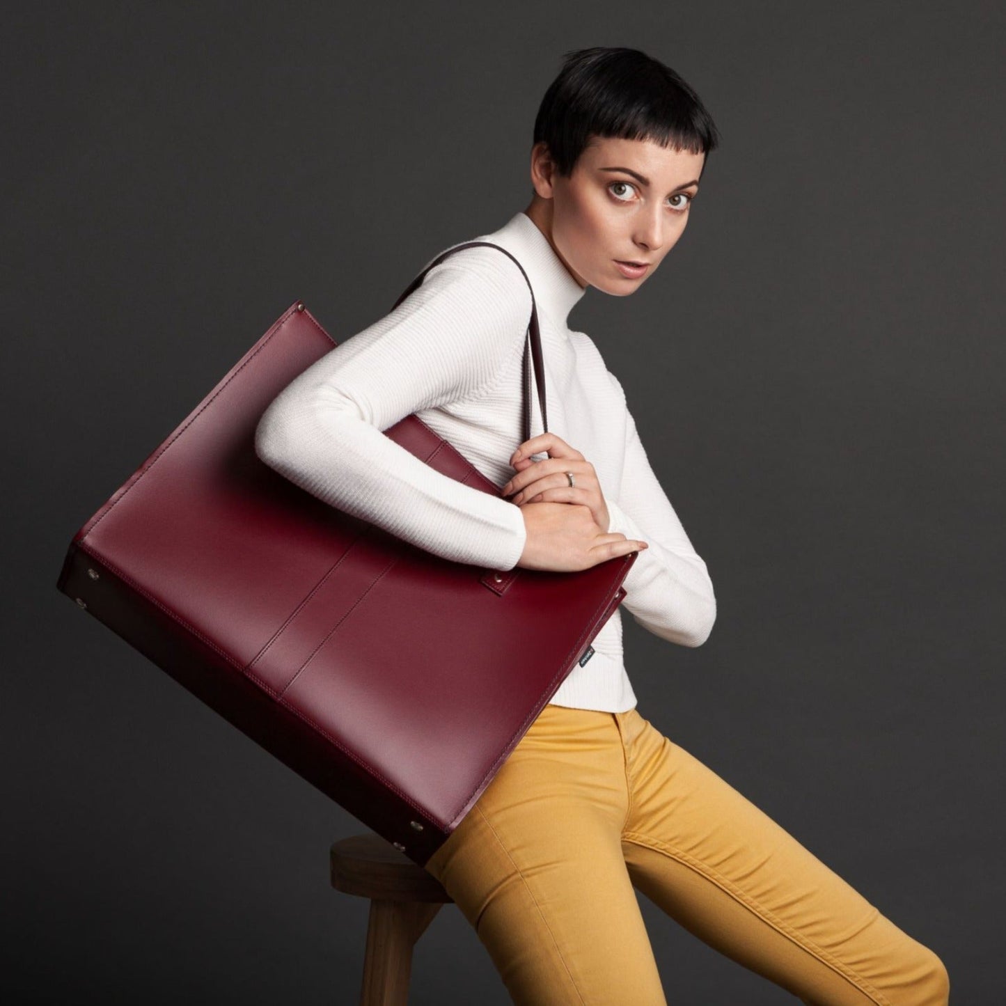 Handmade Leather Shopper in Marsala Red