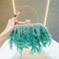 Rhinestone Tassel Feather-Trimmed Clutch Bag