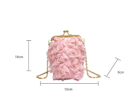 Floral-Embellished Clutch Shoulder Bag, Clasp Closure