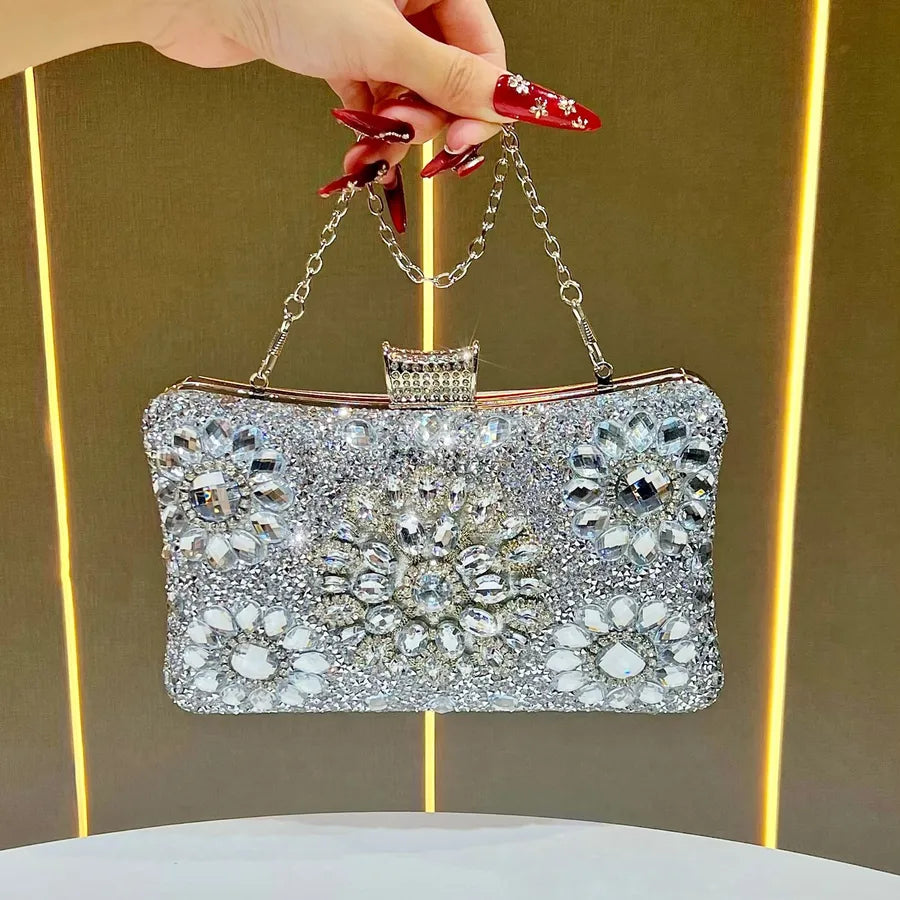 Elegant Diamond-Embedded Evening Bag, Formal Clutch Chain Handbag