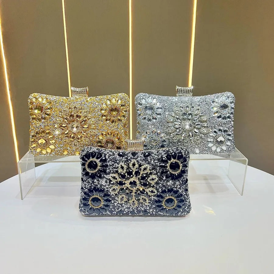 Elegant Diamond-Embedded Evening Bag, Formal Clutch Chain Handbag
