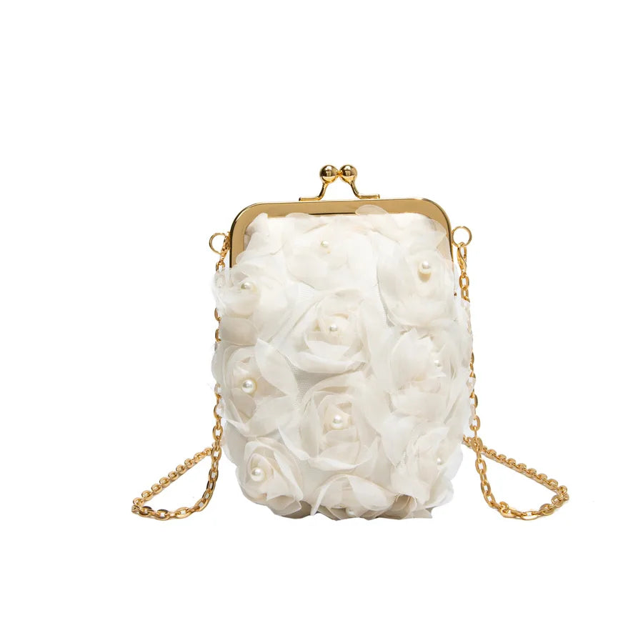 Floral-Embellished Clutch Shoulder Bag, Clasp Closure