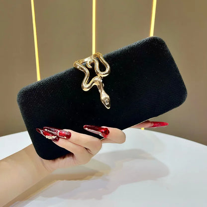 Fashion Velvet Clutch Bag with Snake Lock, Evening Bag