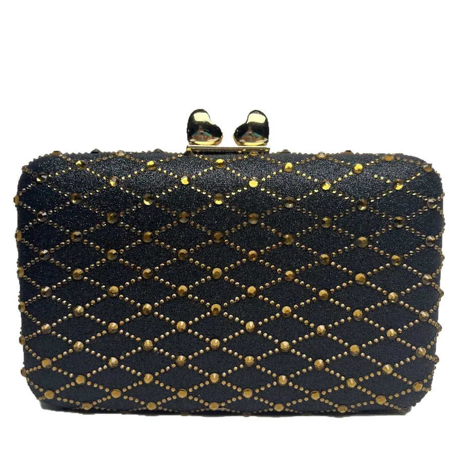 Diamond-Pattern Evening Clutch Handbag with Chain
