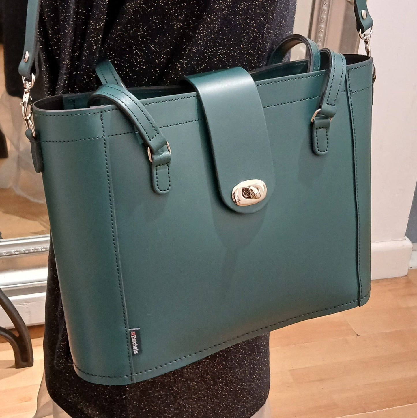 Leather Mini Twist Lock Shopper Bag in Pine
