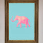 Pink Elephant on Blue Framed Print