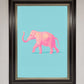 Pink Elephant on Blue Framed Print