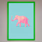Pink Elephant on Blue Framed Print
