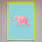 Pink Elephant on Blue Framed Print