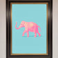Pink Elephant on Blue Framed Print