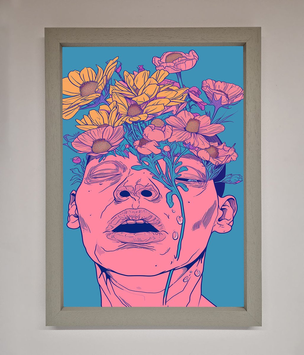 Pink Flowers on Face Framed Wall Art