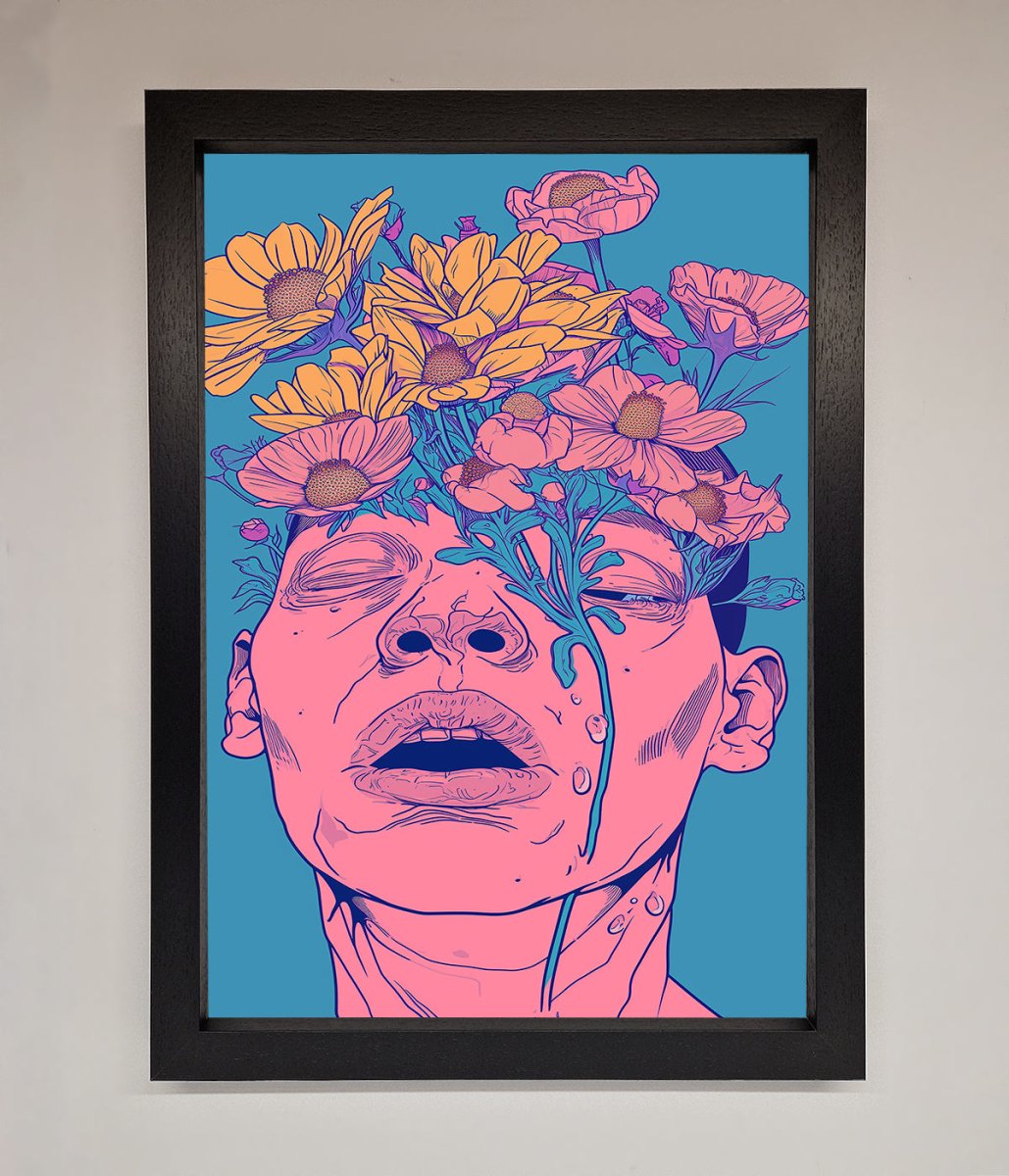 Pink Flowers on Face Framed Wall Art